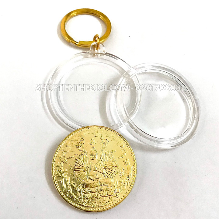 Móc Khóa Xu Vàng Phật Quan Âm Nghìn Tay Nghìn Mắt